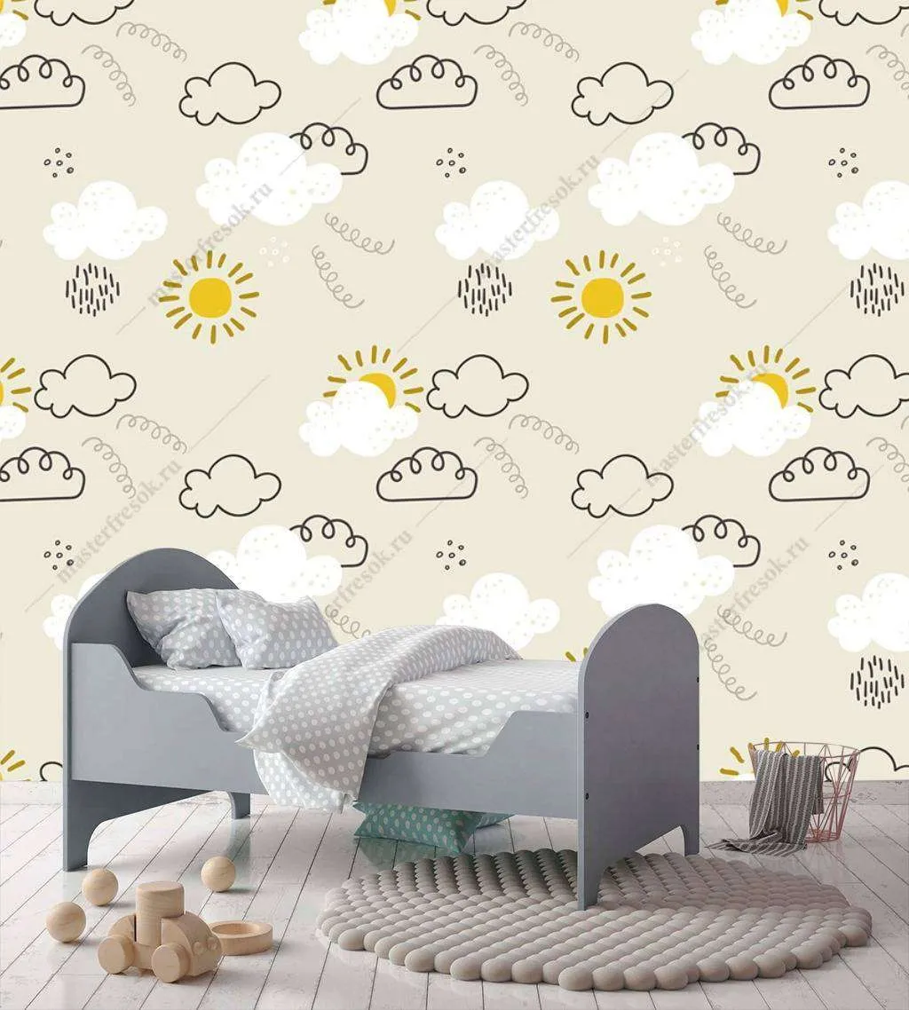 Фотообои в интерьере облака и солнышки  12-746 фото