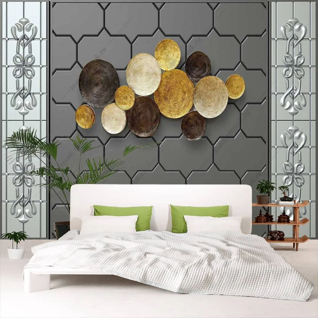 Фотообои в интерьере 3д золотые круги  10-701 фото