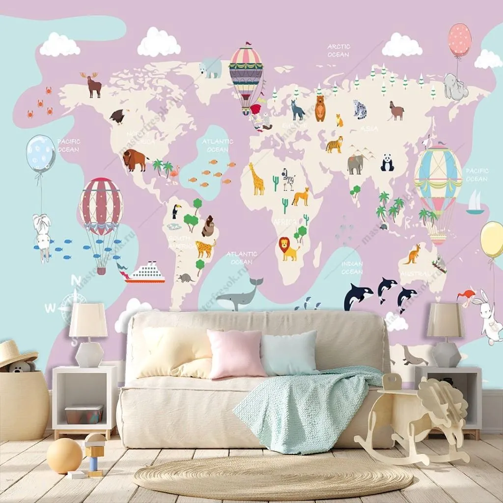 Фотообои в интерьере карта детская бирюзовая  12-1482 фото