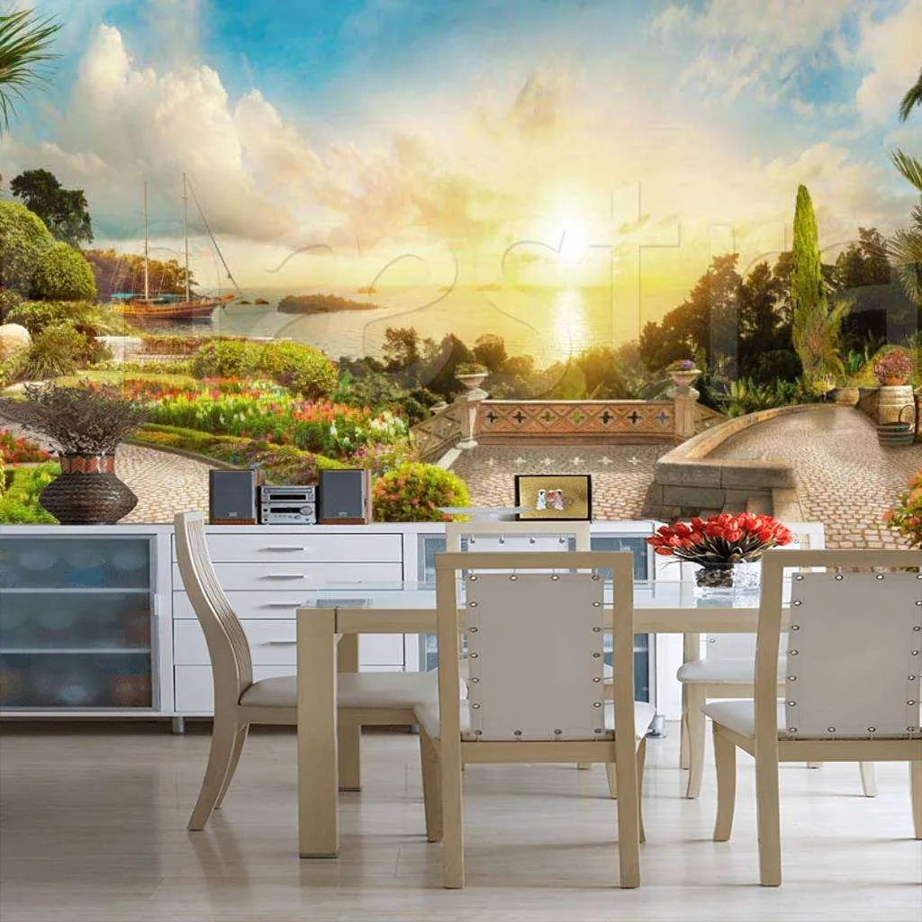 Фотообои в интерьере 3д закат  7-265 фото