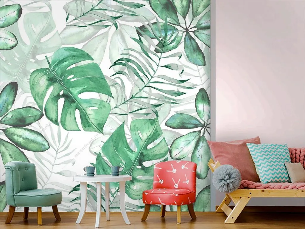 Фотообои в интерьере тропические листья  9-1803 фото
