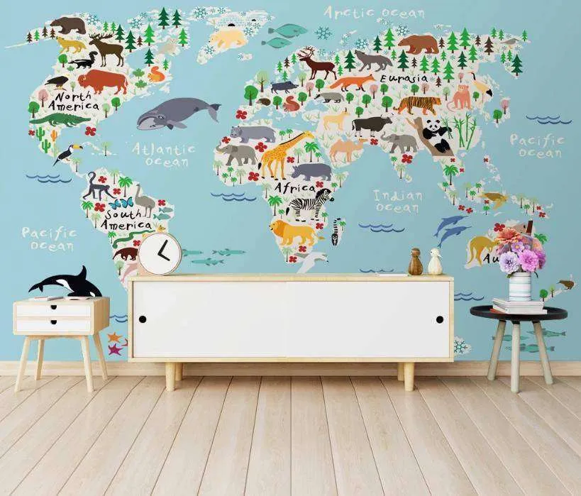 Фотообои Бесшовные обои на стену:  Карта мира для детей. Артикул: 15-053  