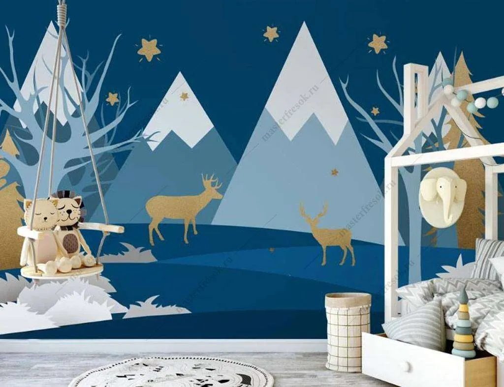 Фотообои в интерьере ночной лес  15-993 фото