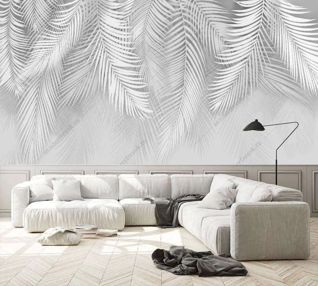 Фотообои в интерьере светлые листья пальмы  10-770 фото