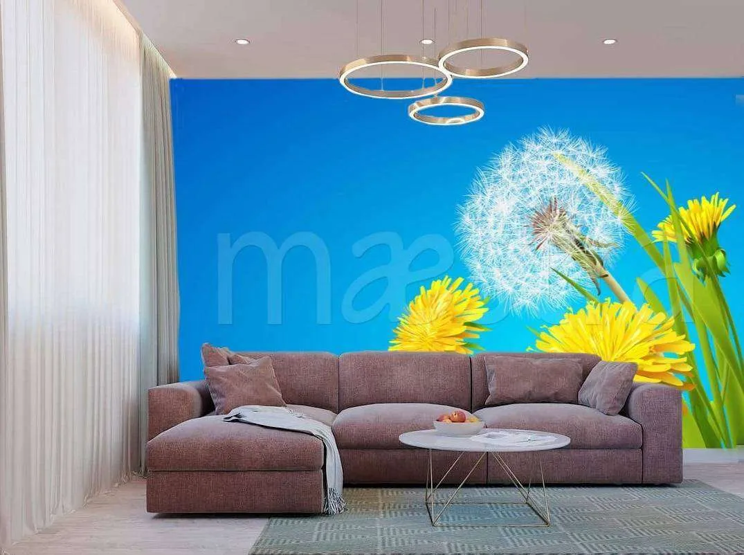 Фотообои Букет одуванчиков на голубом фоне  10-074