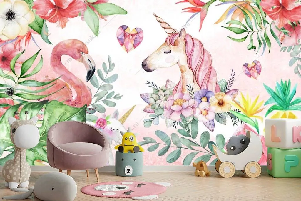 Фотообои Фламинго и единорог  12-1207