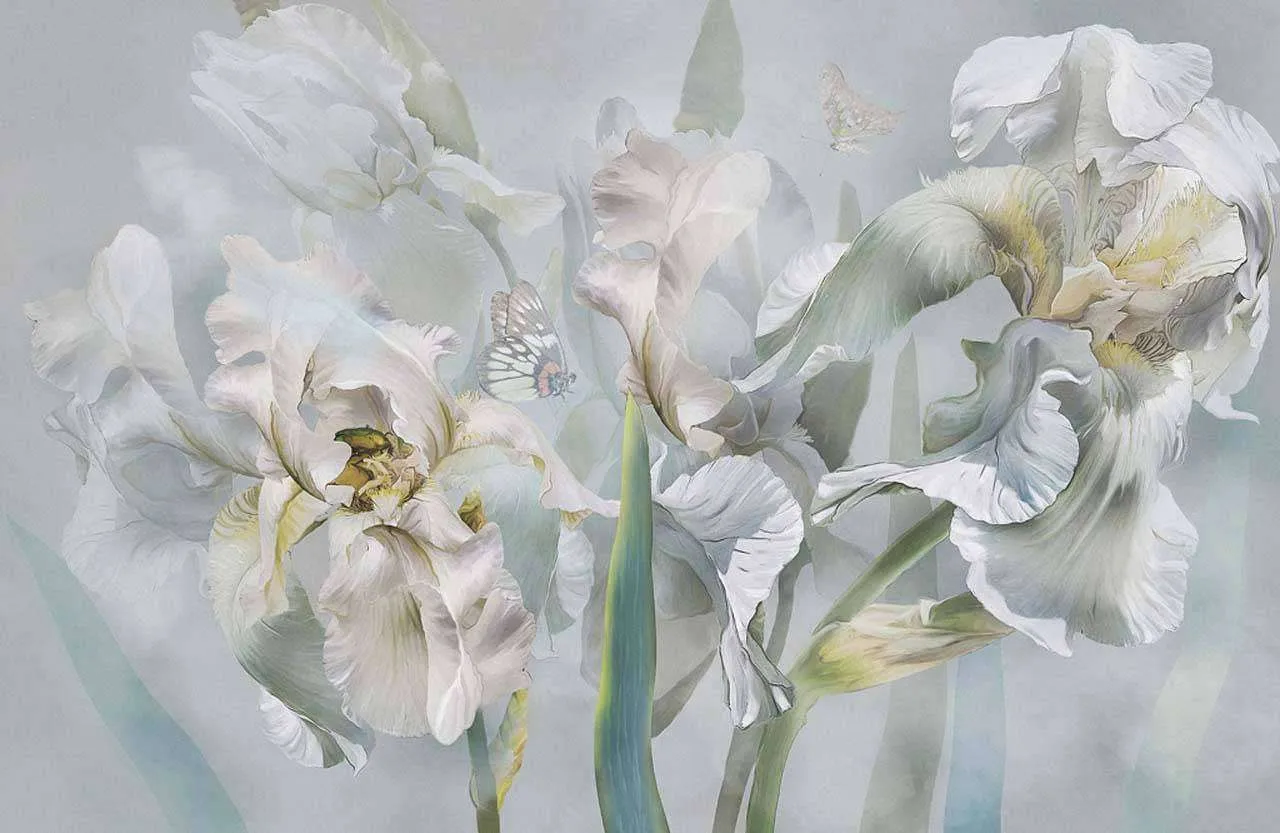 Фотообои в интерьере белые ирисы  13-178 фото