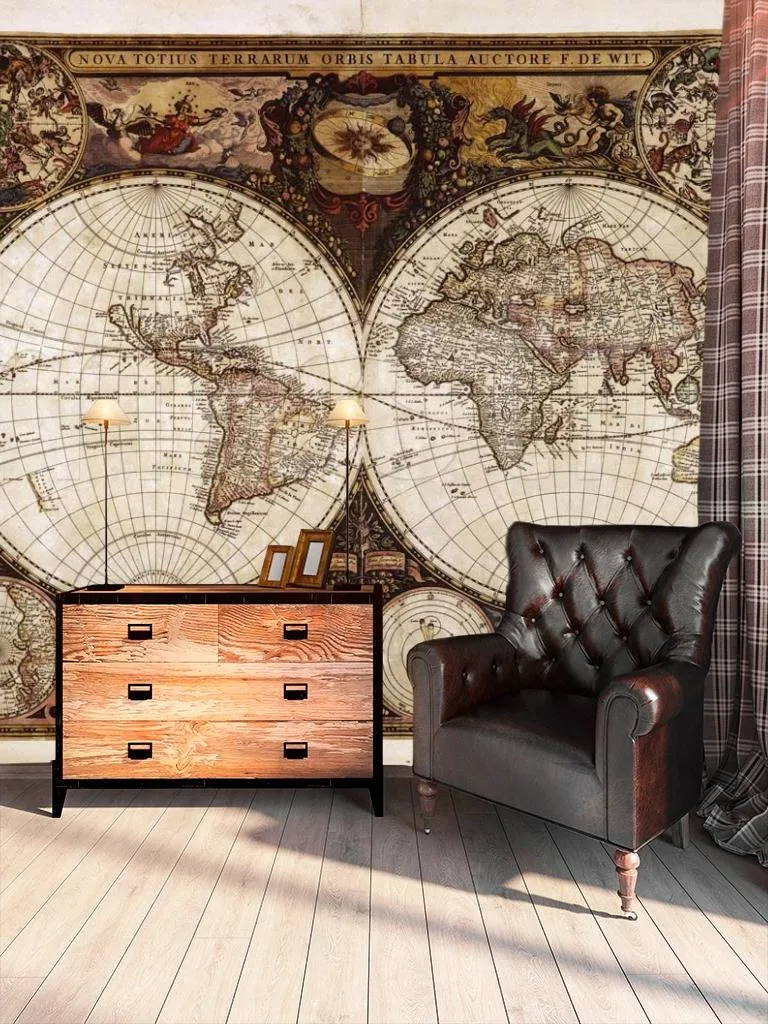 Фотообои Старая карта мира в коричневом цвете  1-095