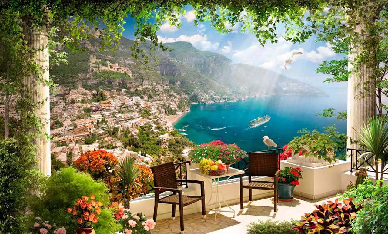 Фотообои в интерьере вид с террасы на море  11-003 фото