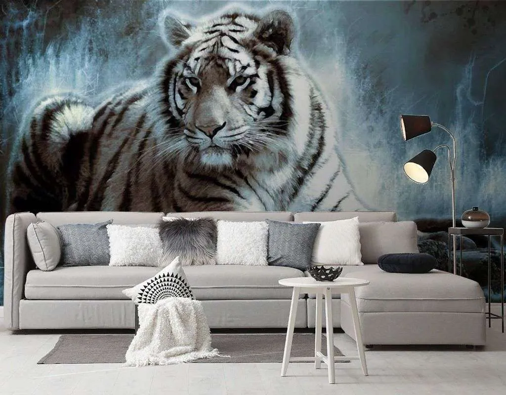 Фотообои в интерьере ночной тигр  17-4182 фото