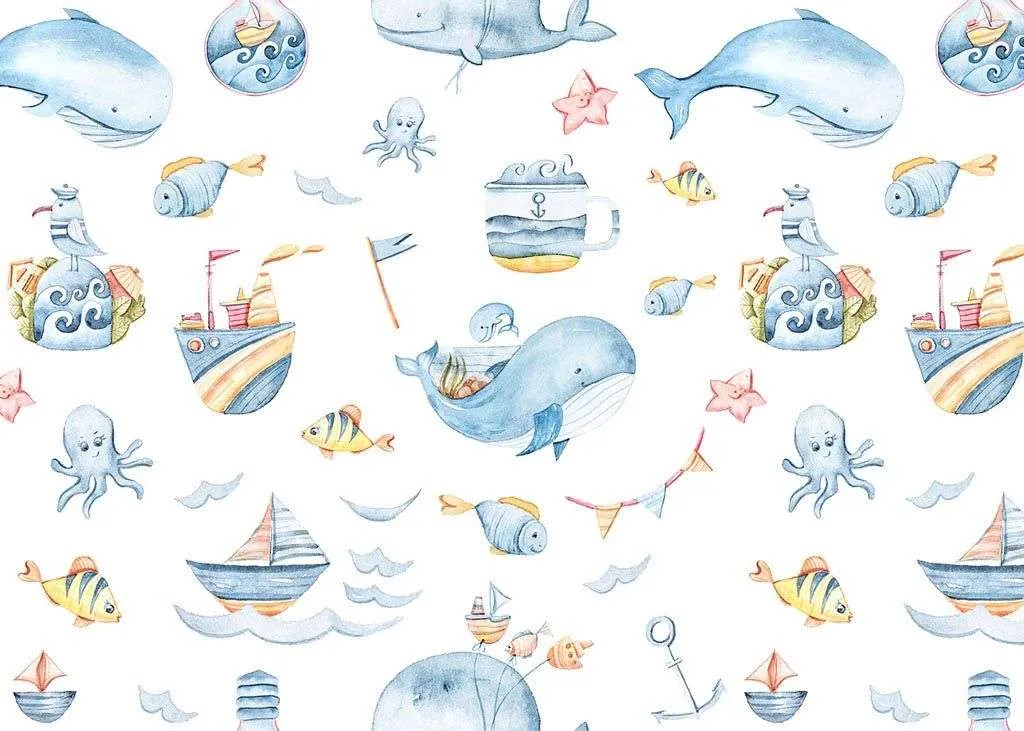 Фотообои в интерьере киты и кораблики  12-727 фото