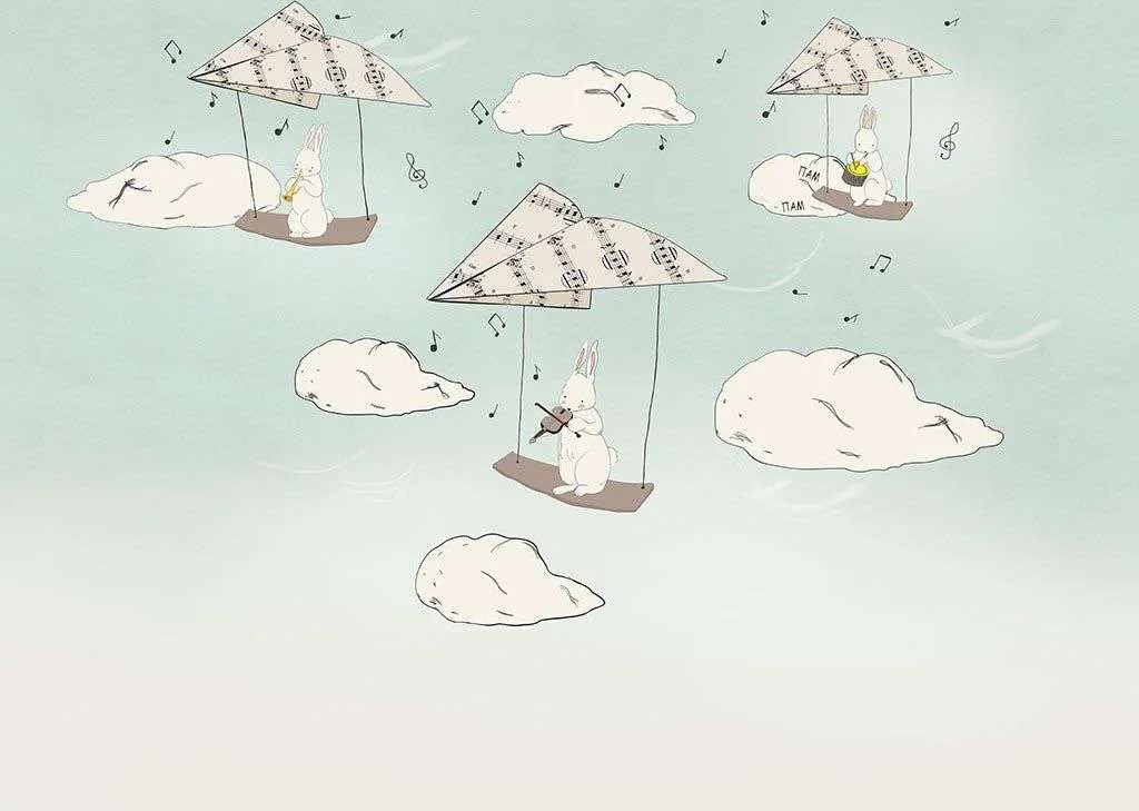 Фотообои в интерьере музыкальные зайчата  14-606 фото