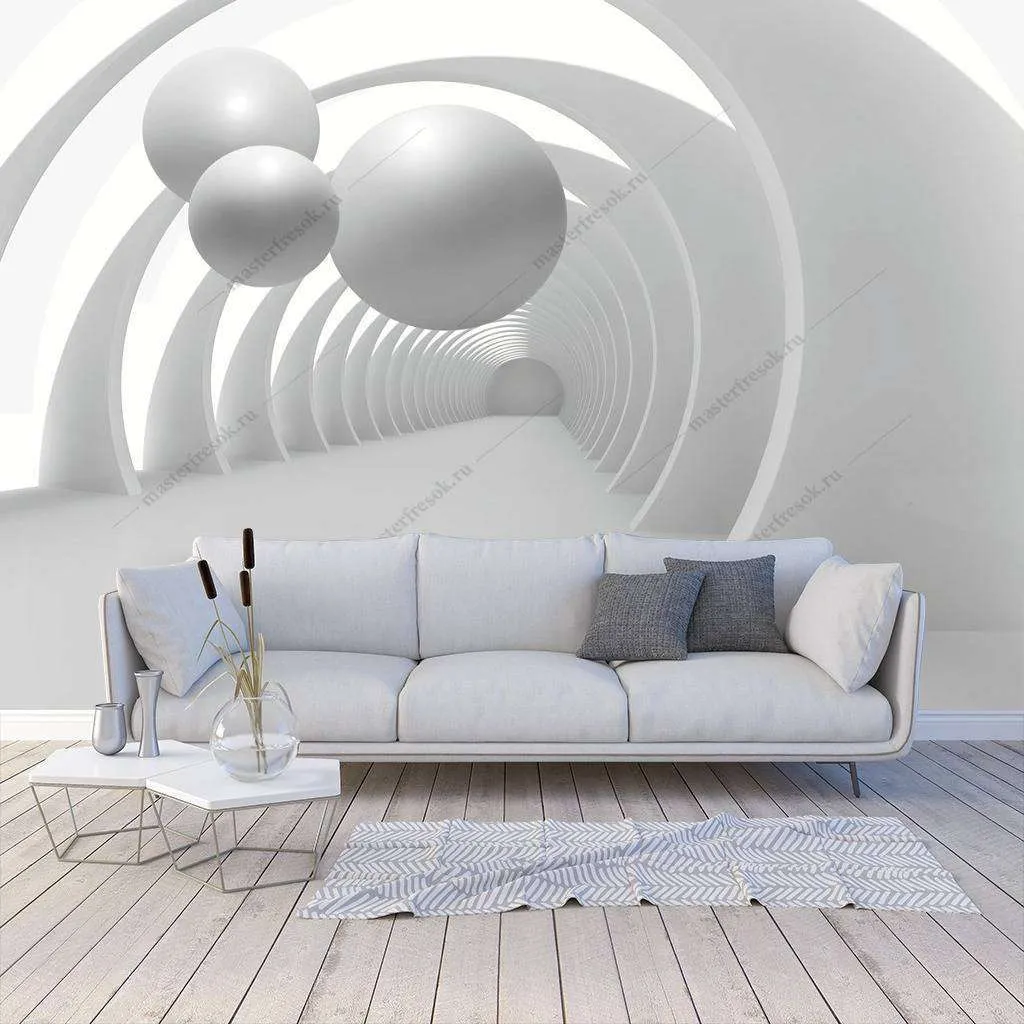 Фотообои Бесшовные обои на стену:  3д Белый тоннель. Артикул: 10-625  