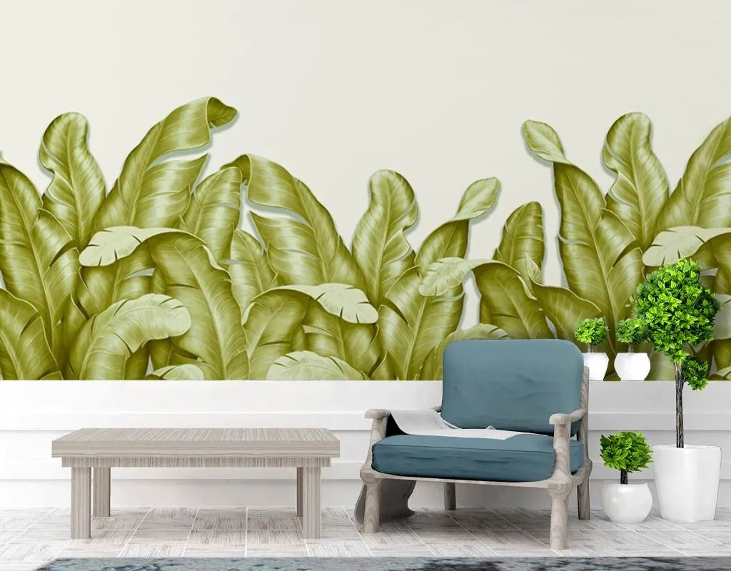 Фотообои в интерьере листья 3д зеленые  9-1924 фото
