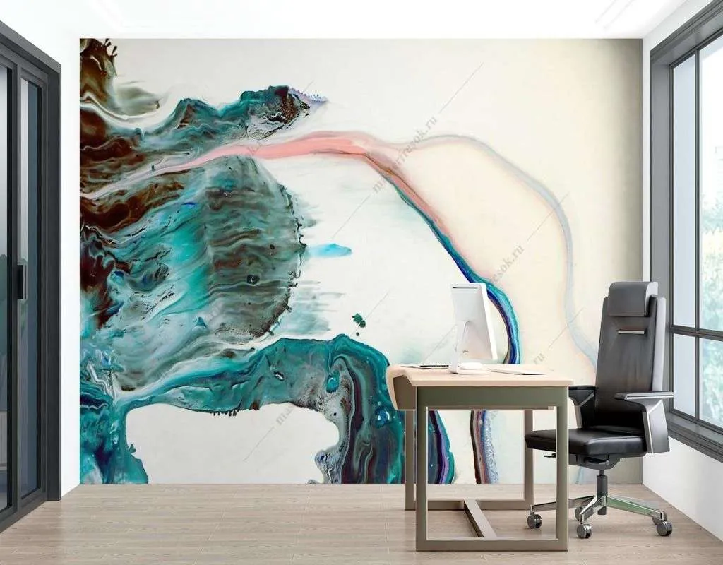 Фотообои в интерьере зеленые штрихи  9-1351 фото