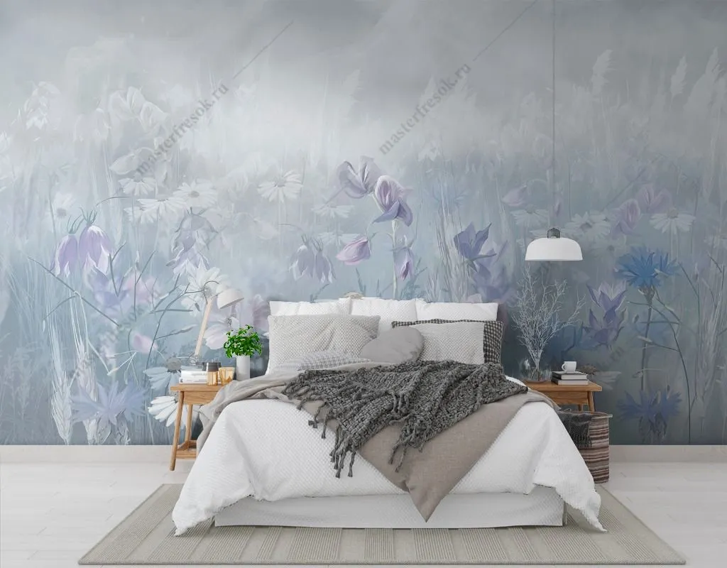 Фотообои в интерьере цветочная поляна  13-382 фото