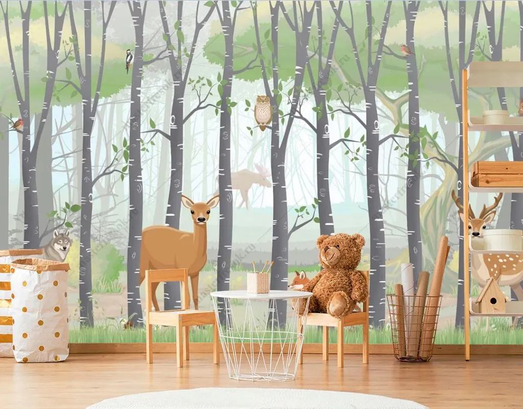 Фотообои в интерьере лес с животными в детскую  14-514 фото