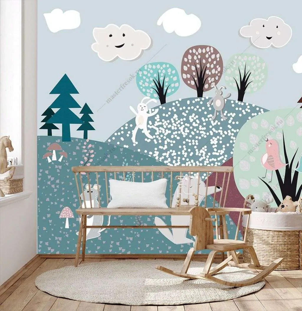 Фотообои в интерьере сказочный лес с животными  14-209 фото