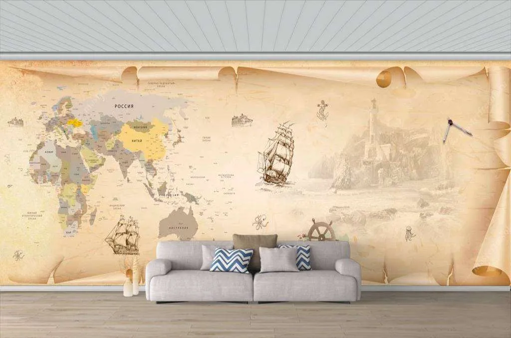Фотообои в интерьере карта морского путешественника  13-103 фото