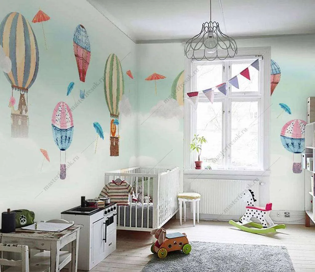 Фотообои в интерьере животные на воздушных шарах  16-018 фото