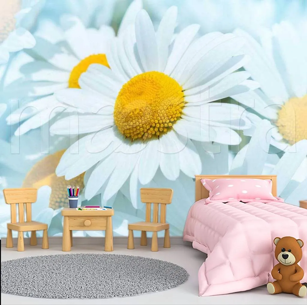 Фотообои в интерьере кипельно белые ромашки  10-332 фото