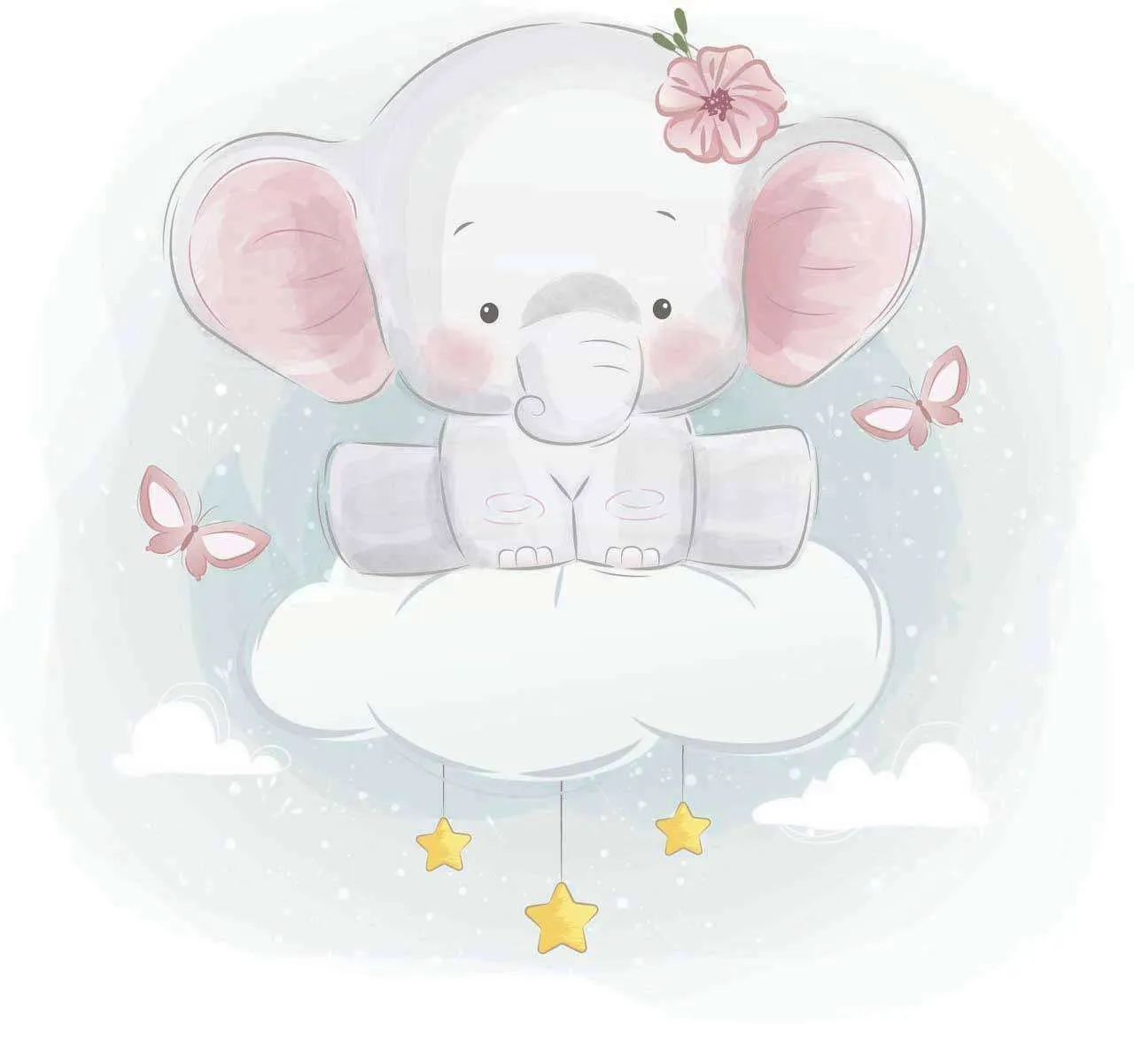 Фотообои в интерьере слоник на облачке  12-458 фото