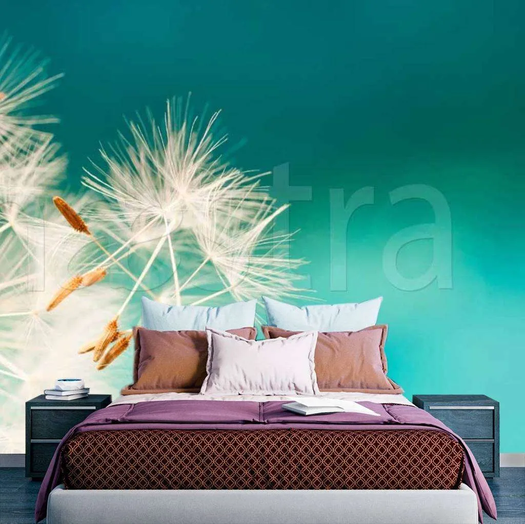 Фотообои Отцветший одуванчик на бирюзовом фоне  10-066