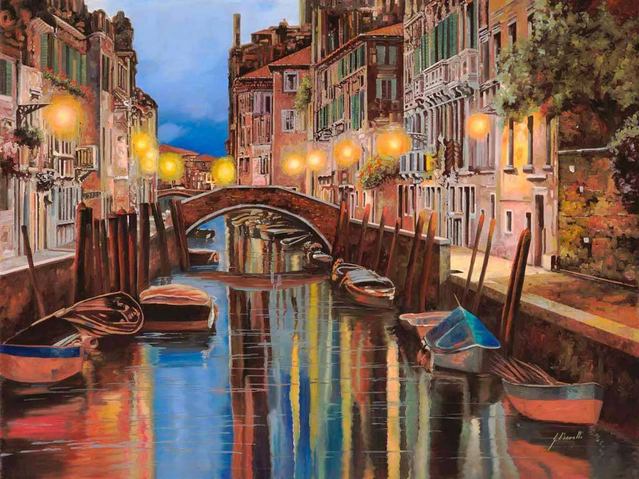 Фотообои в интерьере огни венеции вечером  8-100 фото