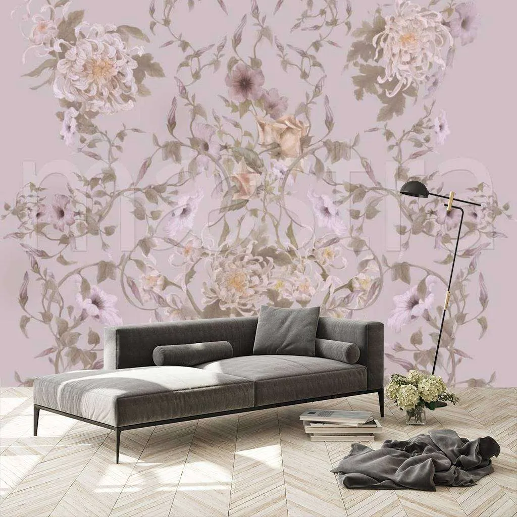 Фотообои в интерьере нежный цветочный узор  7-529 фото