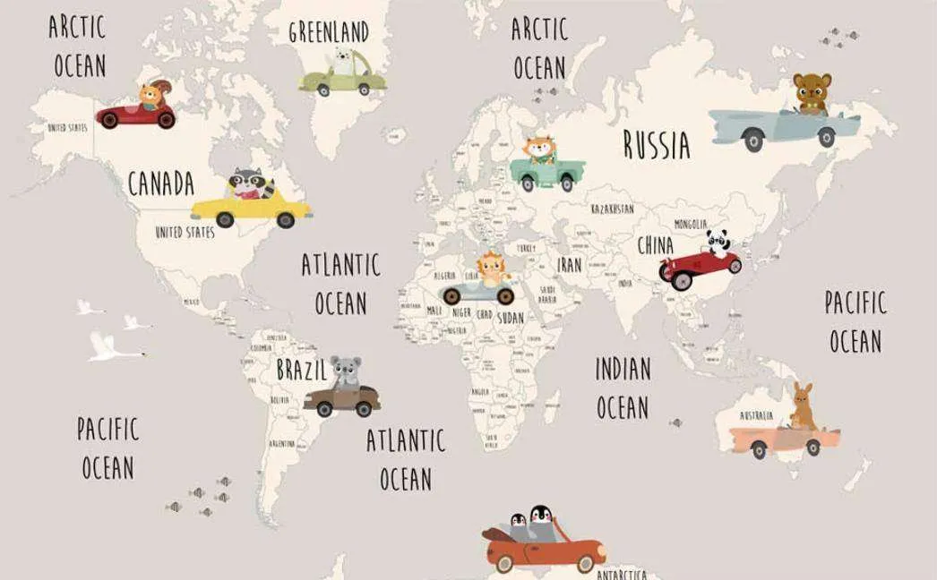 Фотообои в интерьере карта с машинками  15-290 фото