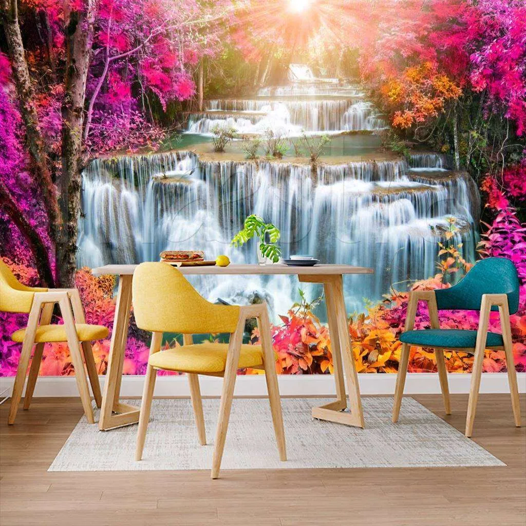 Фотообои в интерьере водопад и лучи солнца  9-867 фото