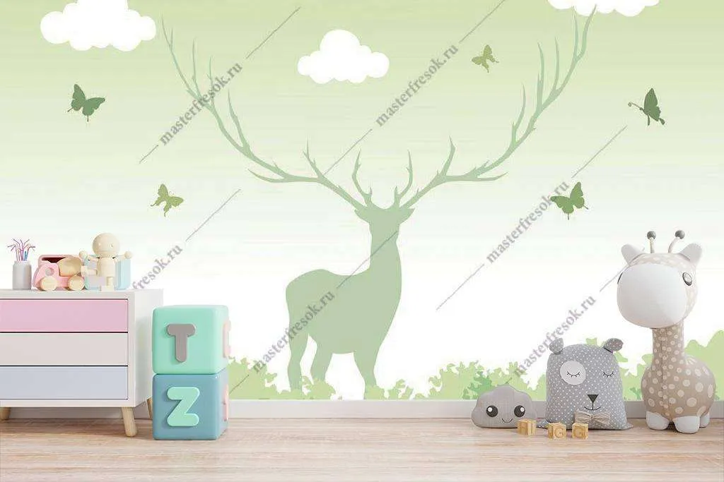 Фотообои в интерьере силуэт оленя  14-045 фото