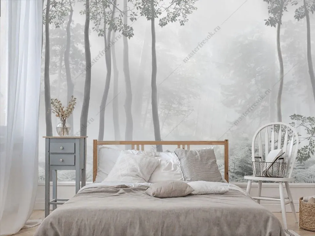 Фотообои в интерьере деревья в тумане  13-352 фото