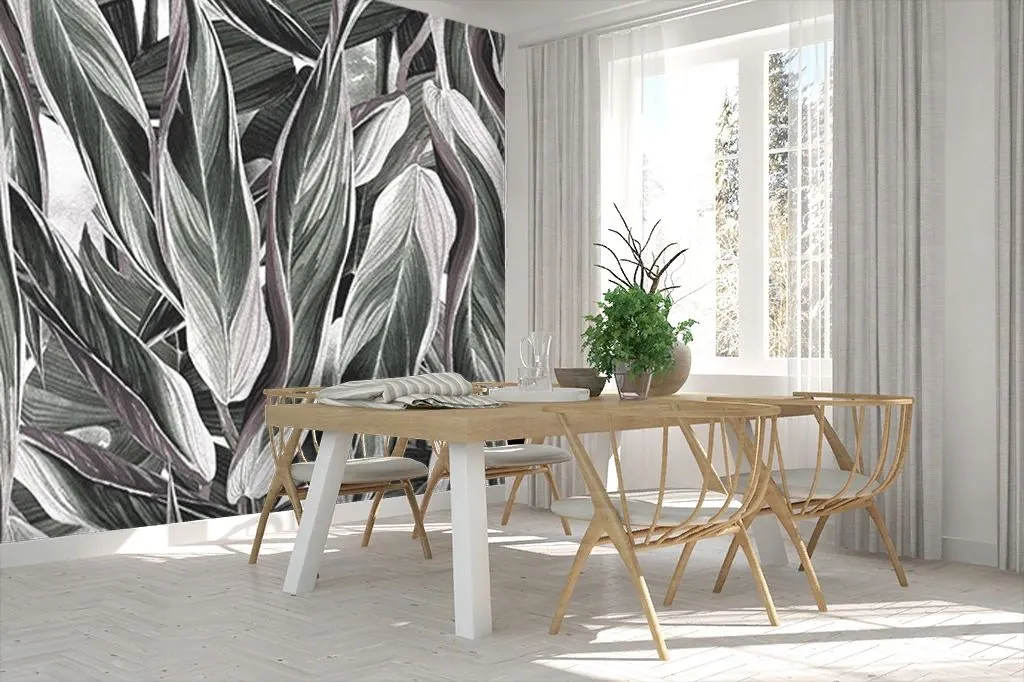 Фотообои в интерьере зеленые листья  14-447 фото