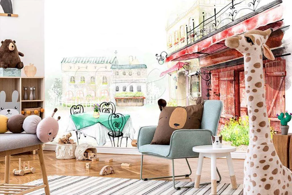 Фотообои в интерьере кафе на улочке  12-311 фото