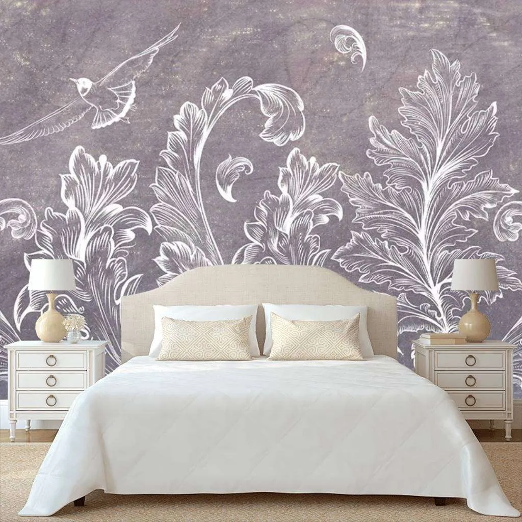 Фотообои в интерьере 3д узор белые листья  15-470 фото