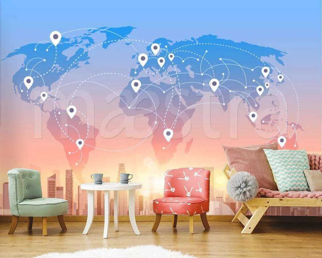Фотообои в интерьере карта мира силуэт  12-515 фото