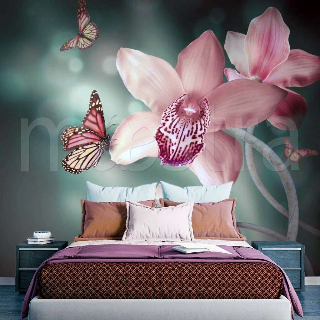 Фотообои Орхидеи с бабочками  4-008