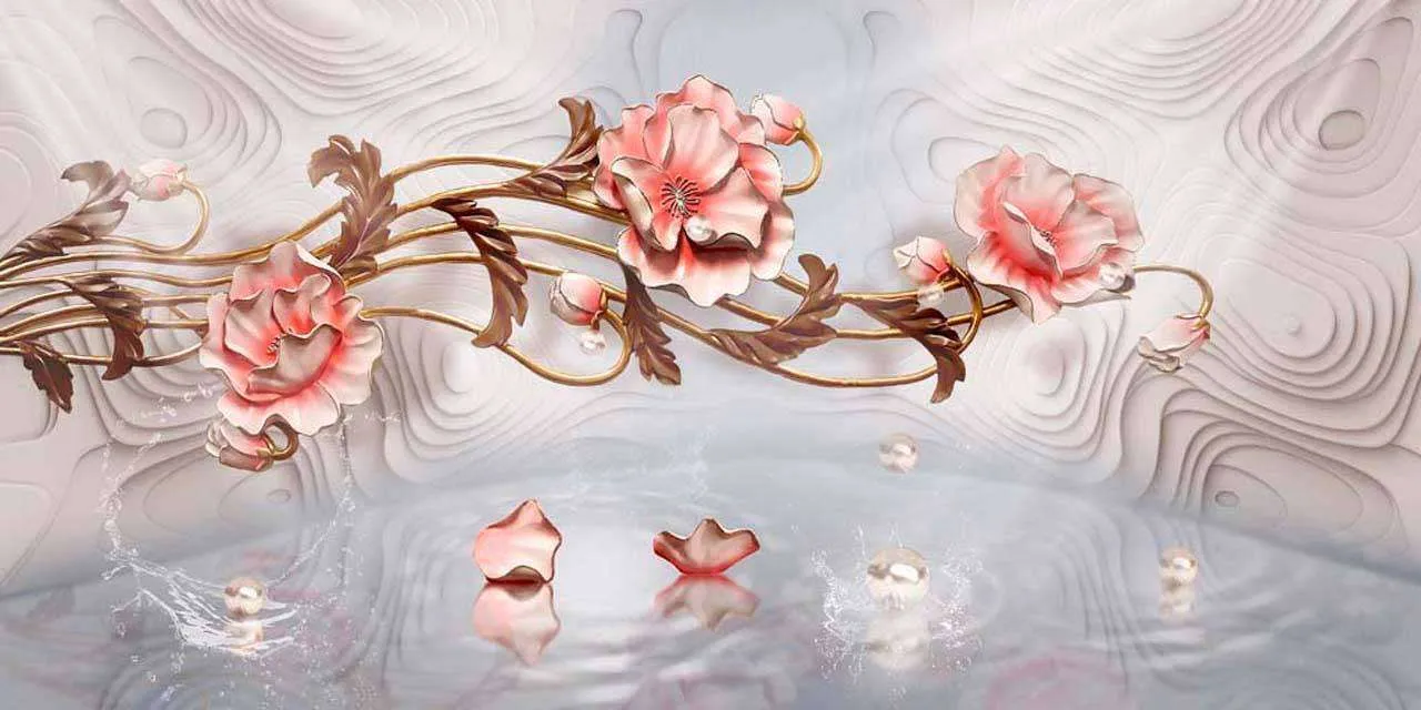 Фотообои в интерьере цветочная фантазия на сером фоне  7-432 фото