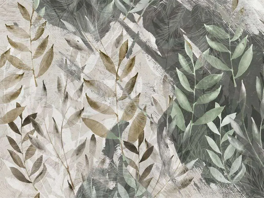 Фотообои в интерьере панно листья  14-568 фото