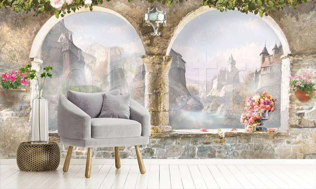 Фотообои в интерьере арки в белых цветах  6-030 фото