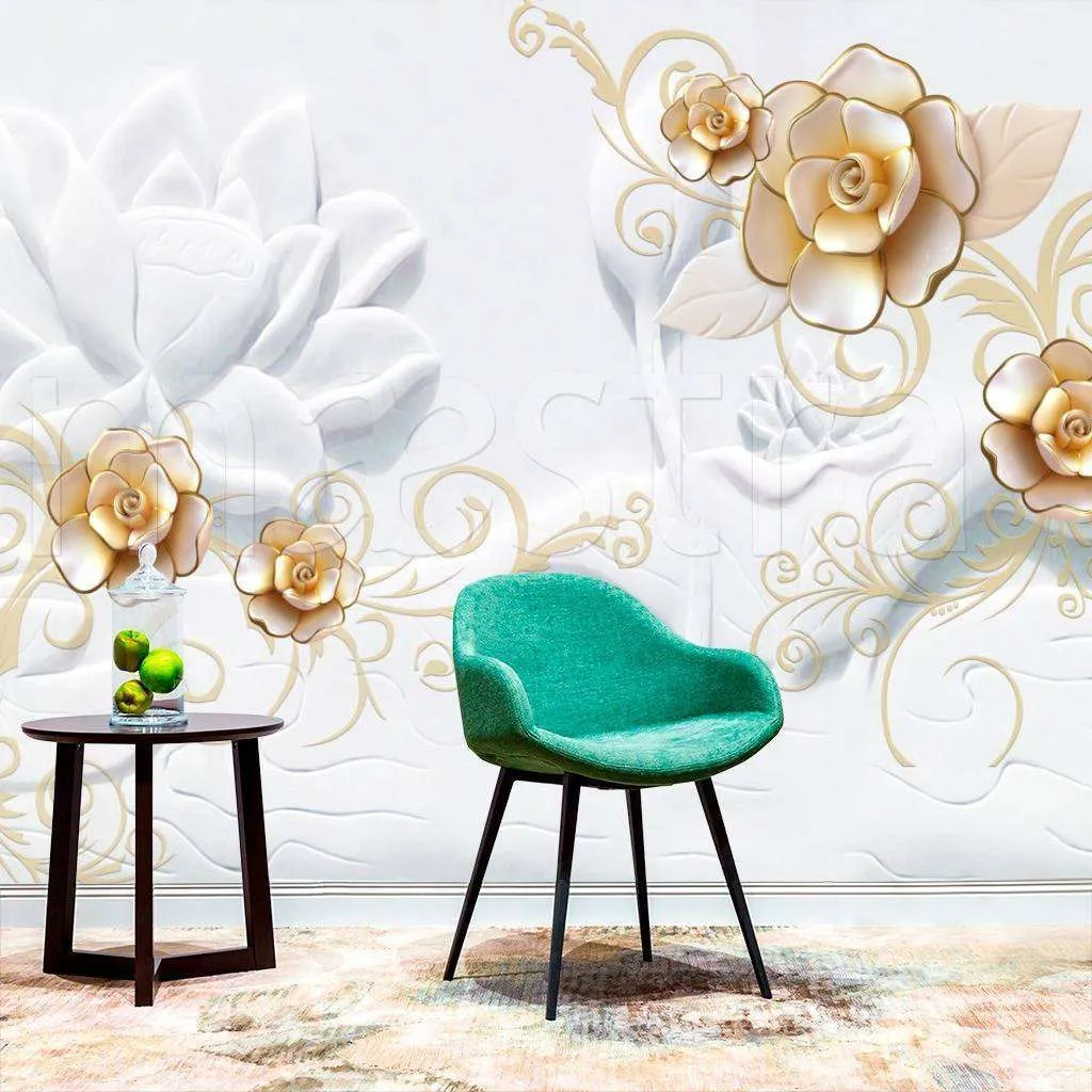 Фотообои Бесшовные обои на стену:  3д золотые цветы. Артикул: 10-569  
