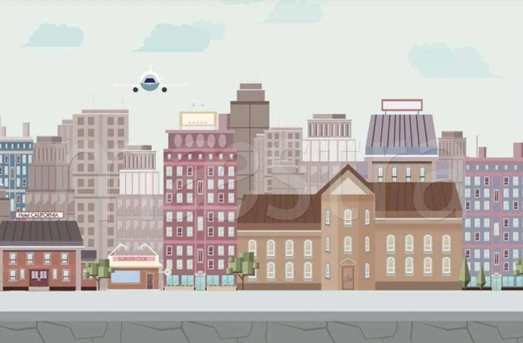 Фотообои в интерьере домики в городе  15-153 фото