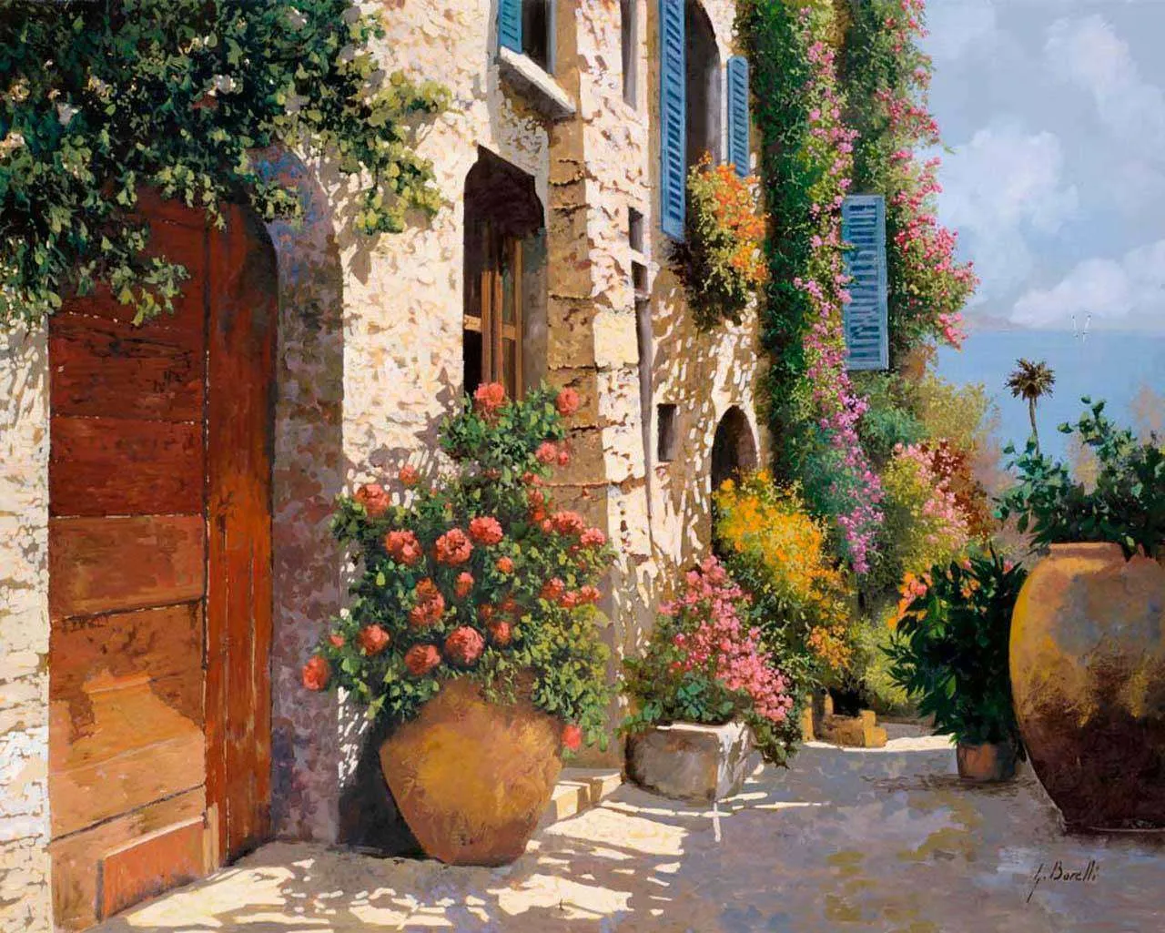 Фотообои в интерьере солнечная улица с выходом к морю  8-014 фото