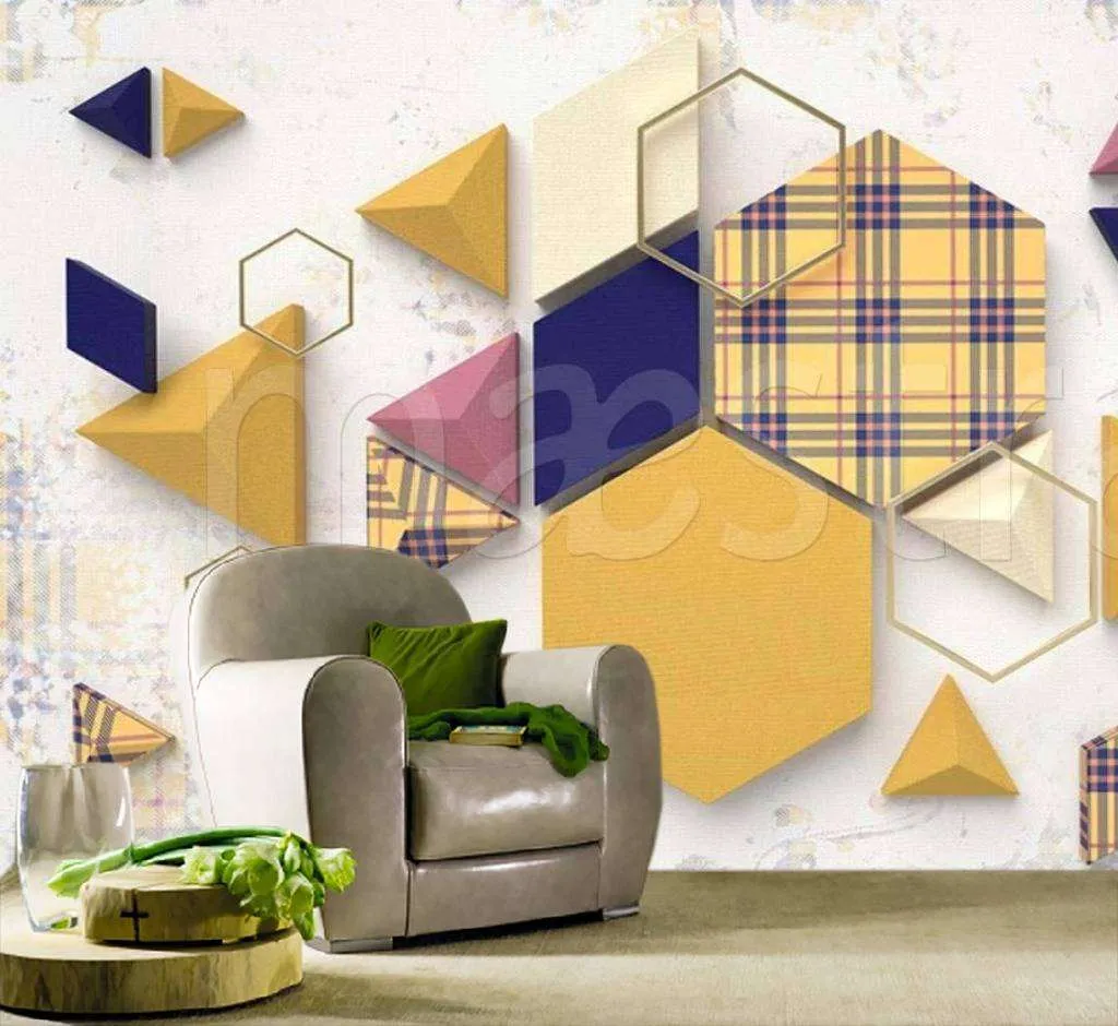 Фотообои в интерьере геометрический 3д треугольник  15-021 фото