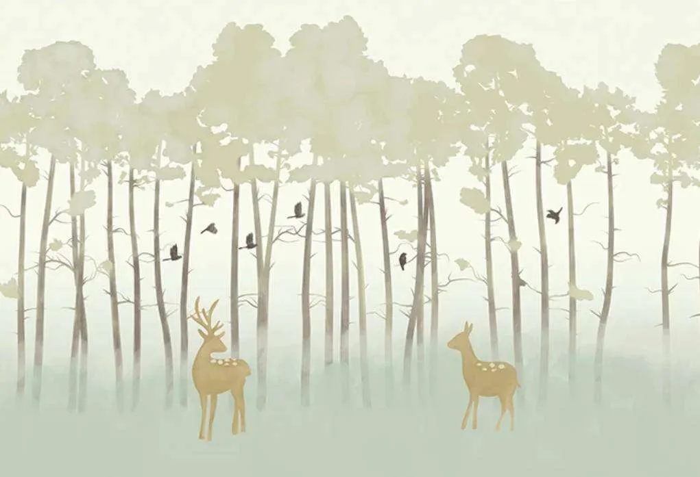 Фотообои в интерьере сказочный лес с оленями  15-293 фото