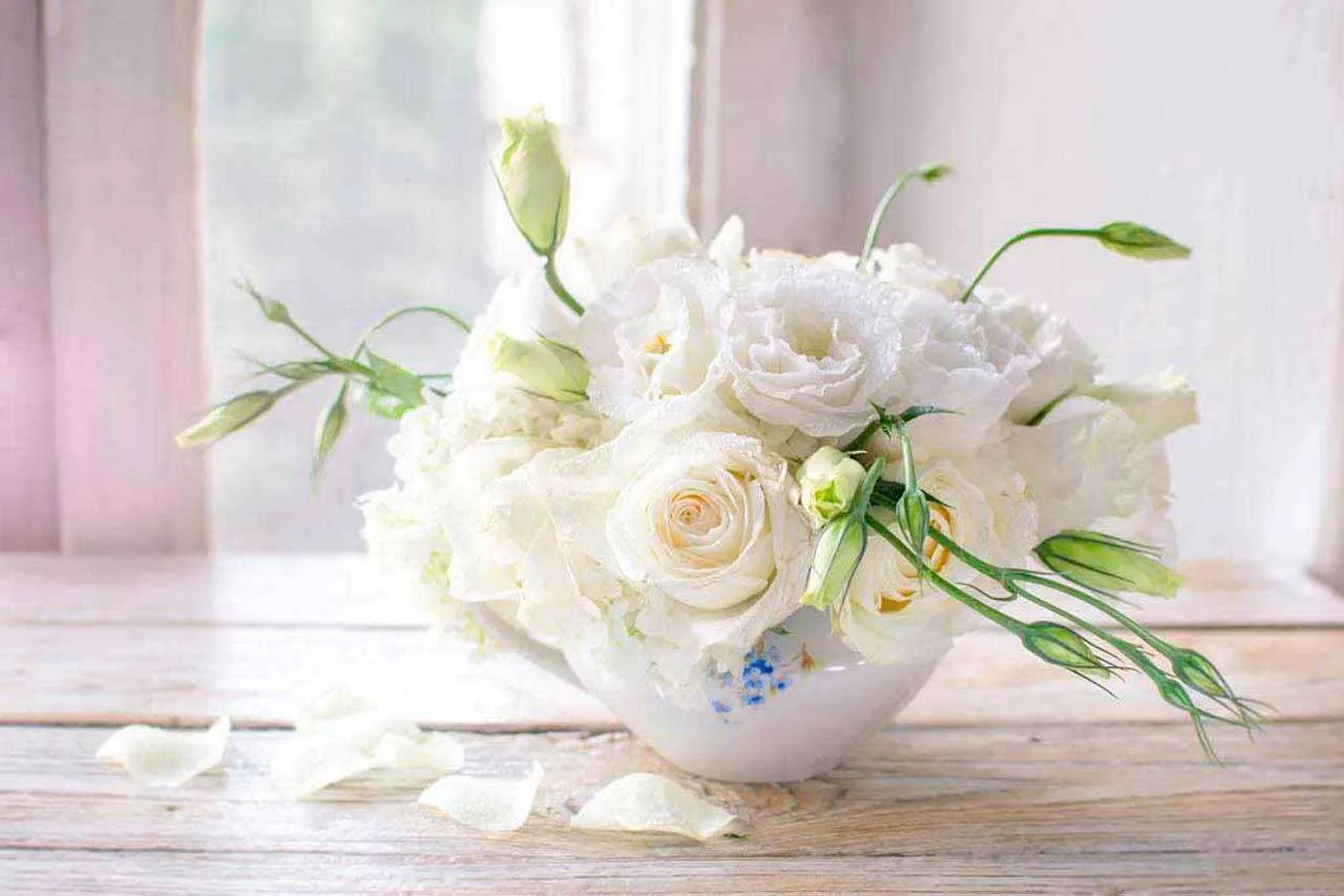 Фотообои в интерьере букет белых роз  10-262 фото