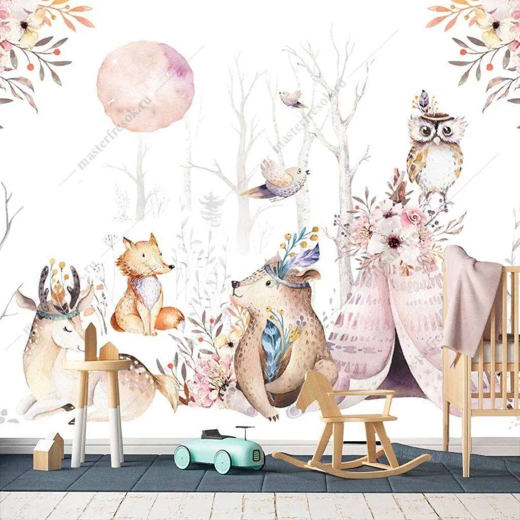 Фотообои в интерьере зверята у шалашика  14-062 фото