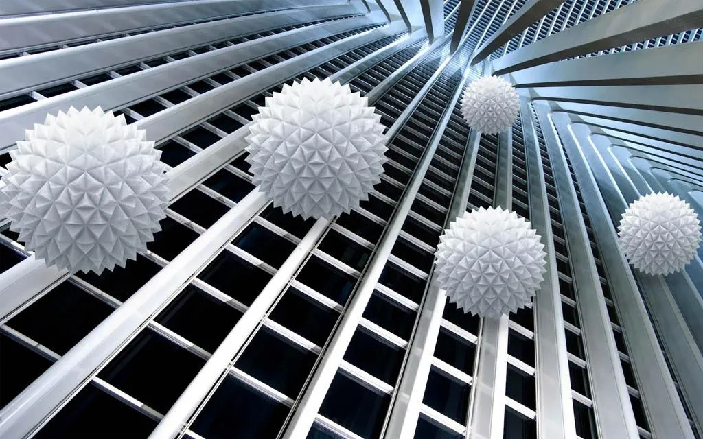 Фотообои в интерьере 3д фактурные шары в полете  10-792 фото