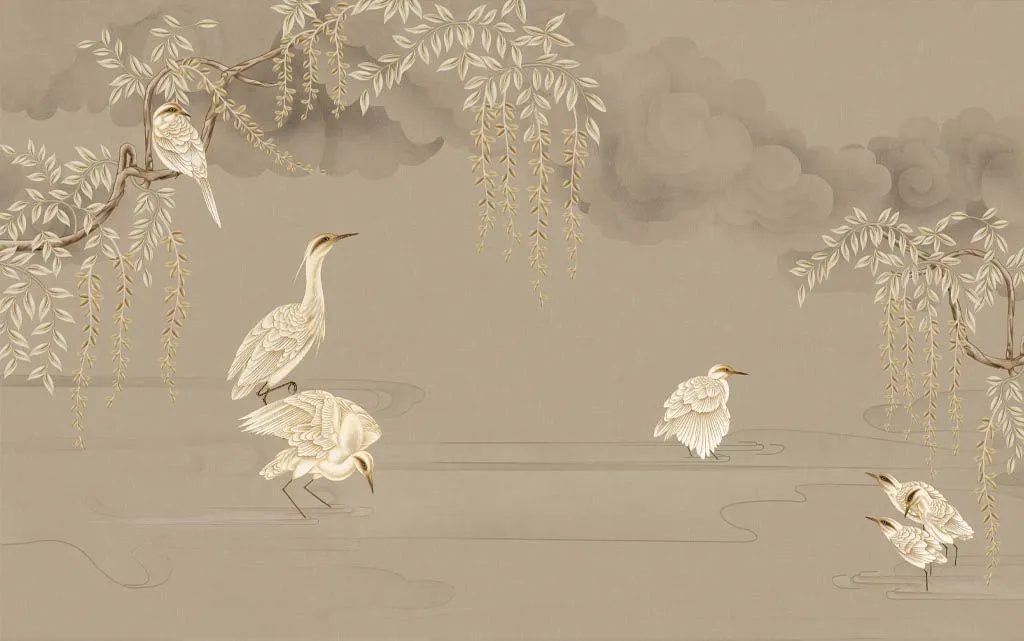 Фотообои в интерьере золотые журавли  9-1691 фото